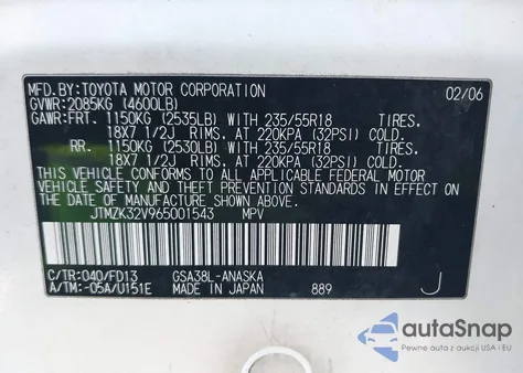 2006 Toyota Rav4 Sport V6 from USA, damaged, VIN JTMZK32V965001543